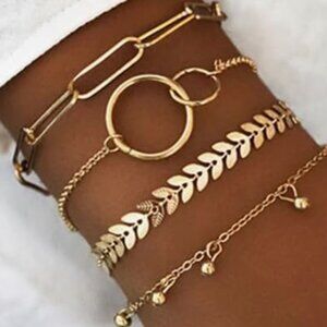 Boho Shiny Circle Leaf Stacked Bracelets